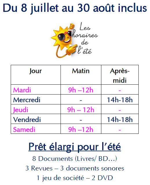 Horaires d'été 2025
